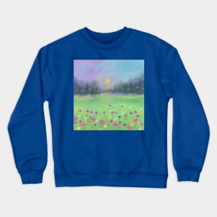 Ethereal Tropical sunset with palm trees and flowers Crewneck Sweatshirt